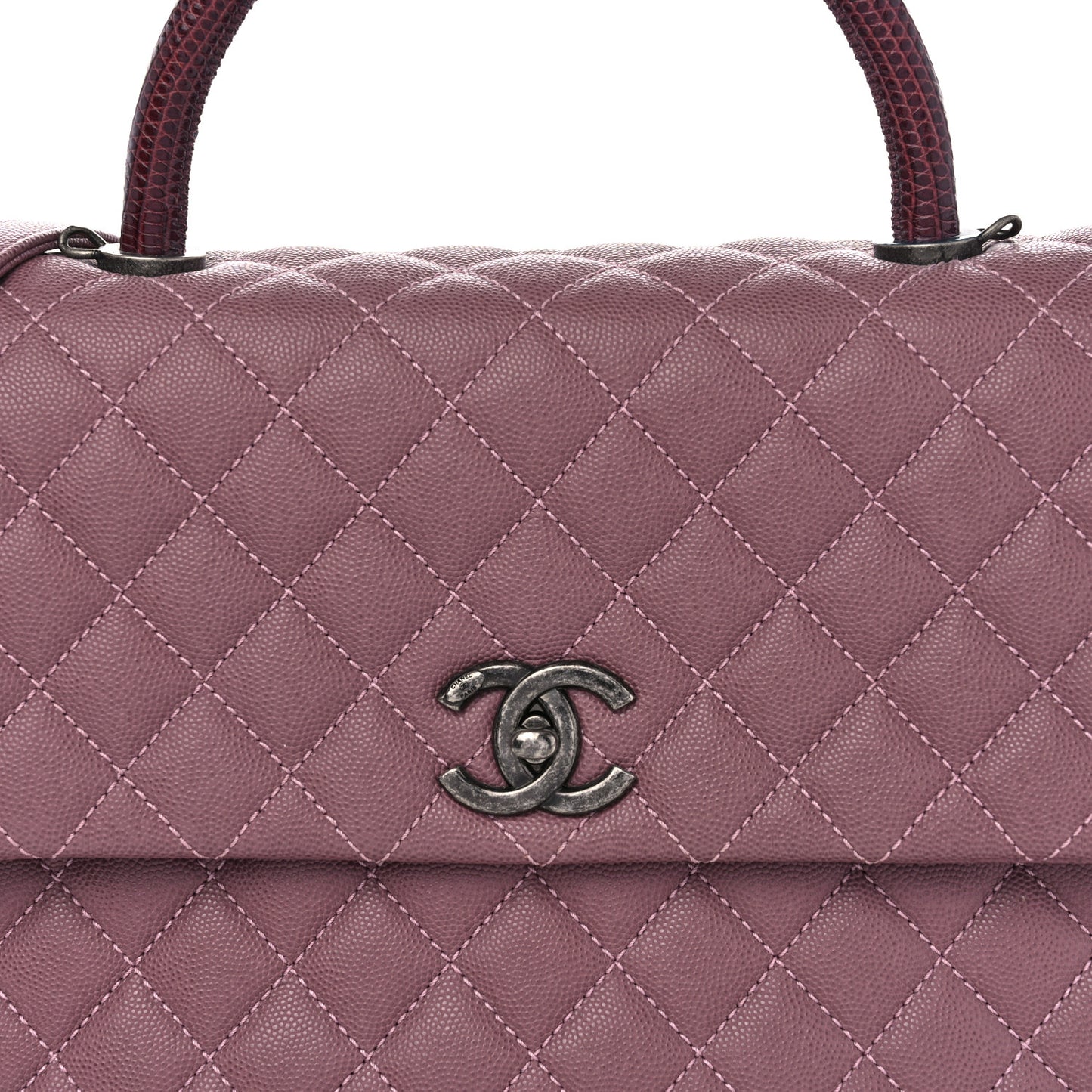 Caviar Lizard Quilted Medium Coco Handle Flap Pink