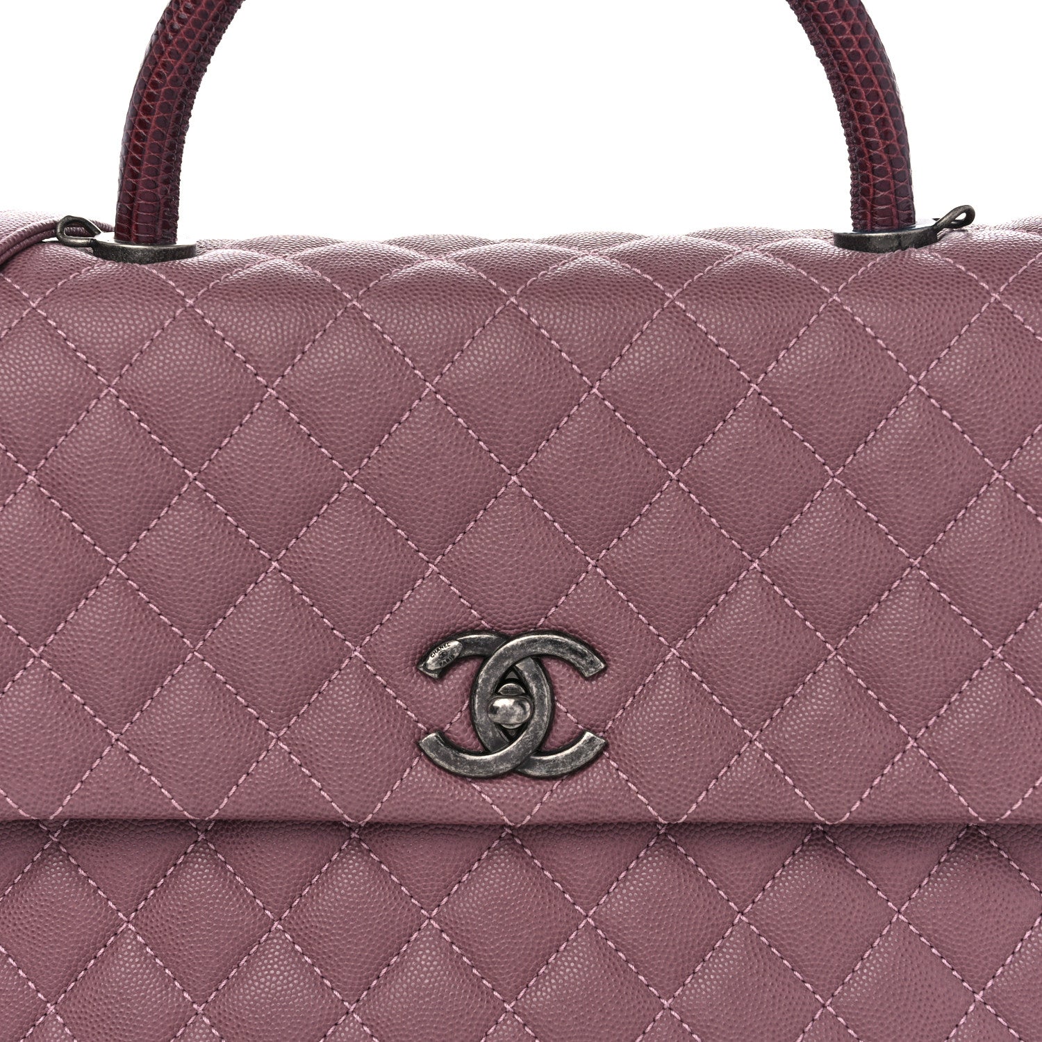 Chanel Caviar Lizard Quilted Medium Coco Handle Flap Pink 8 of 10