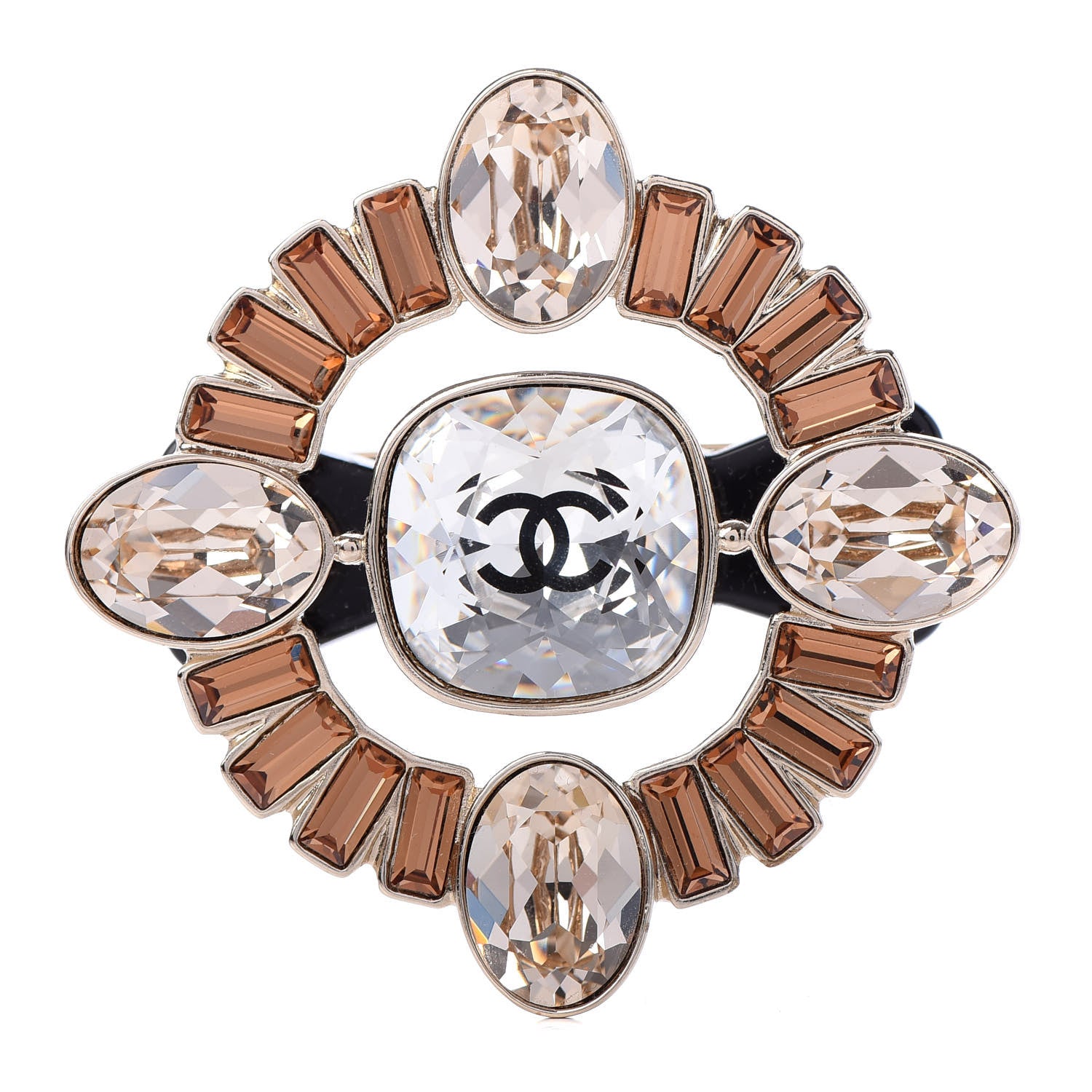 Chanel Baguette Crystal Resin CC Brooch Gold Beige 1 of 5