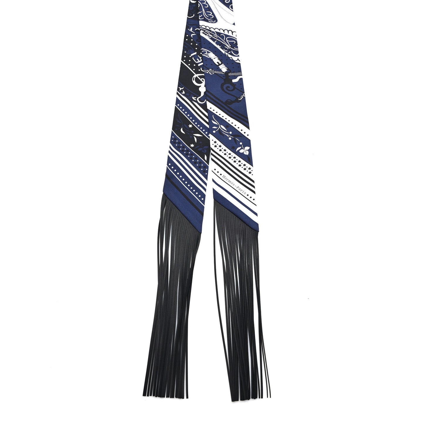 Silk Festival Des Amazones Bandana Fringed Twilly Bleu Black