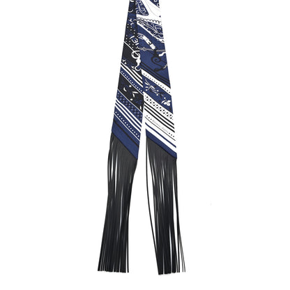 Hermes Silk Festival Des Amazones Bandana Fringed Twilly Bleu Black 2 of 4
