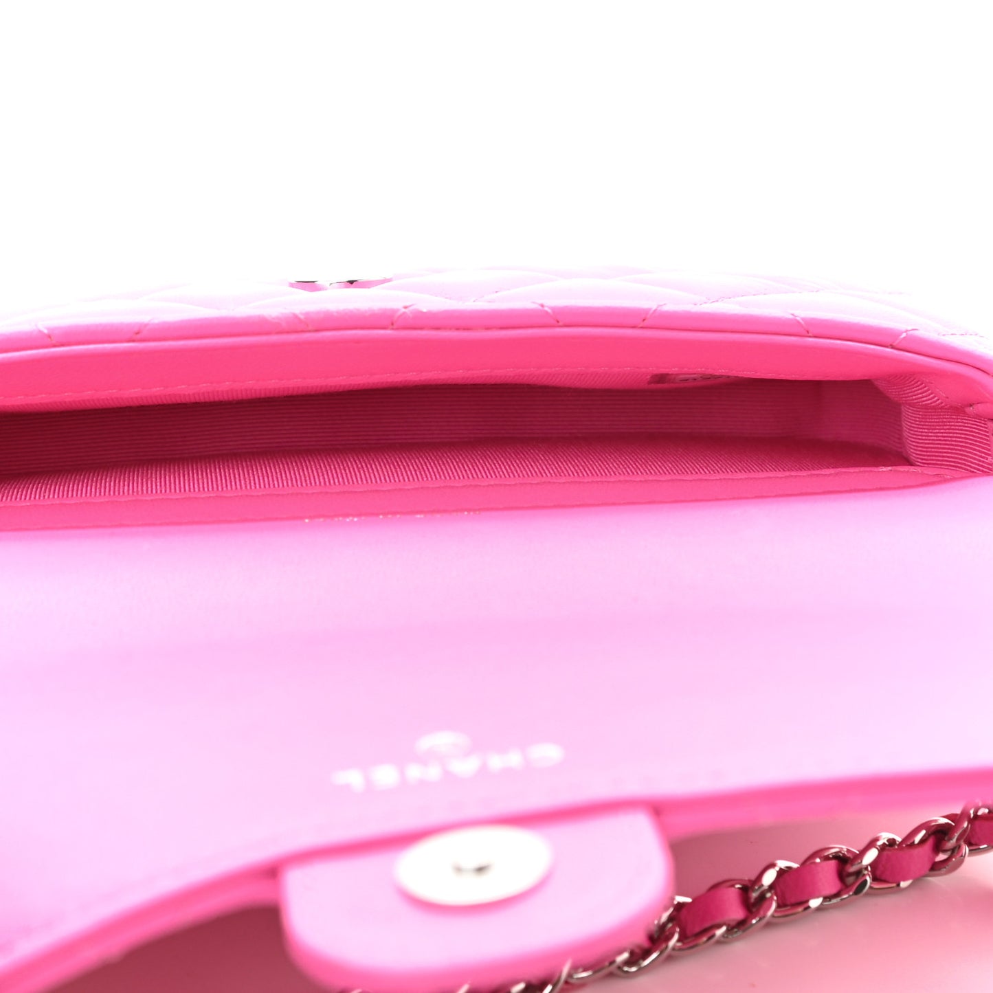 Lambskin Quilted Flap Phone Holder With Chain Neon Pink