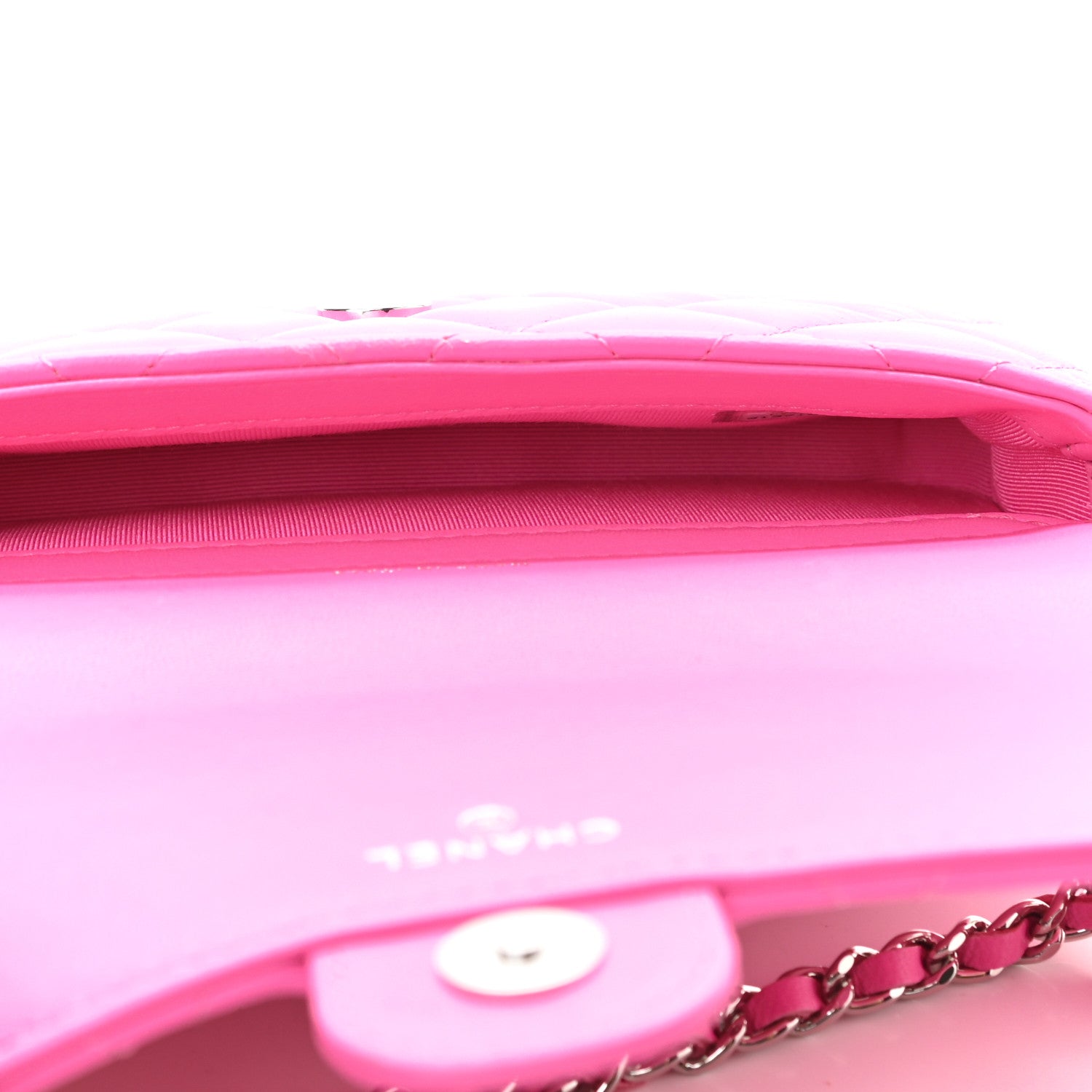 Chanel Lambskin Quilted Flap Phone Holder With Chain Neon Pink 5 of 14