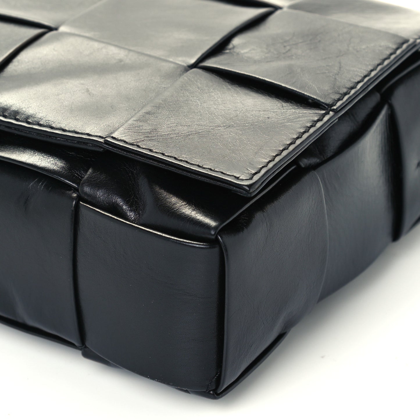 Paper Calfskin Maxi Intreccio Cassette Crossbody Bag Black