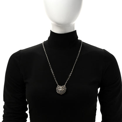 Chanel Tweed Lambskin CC Heart Locket Necklace Gold Black Beige 2 of 6