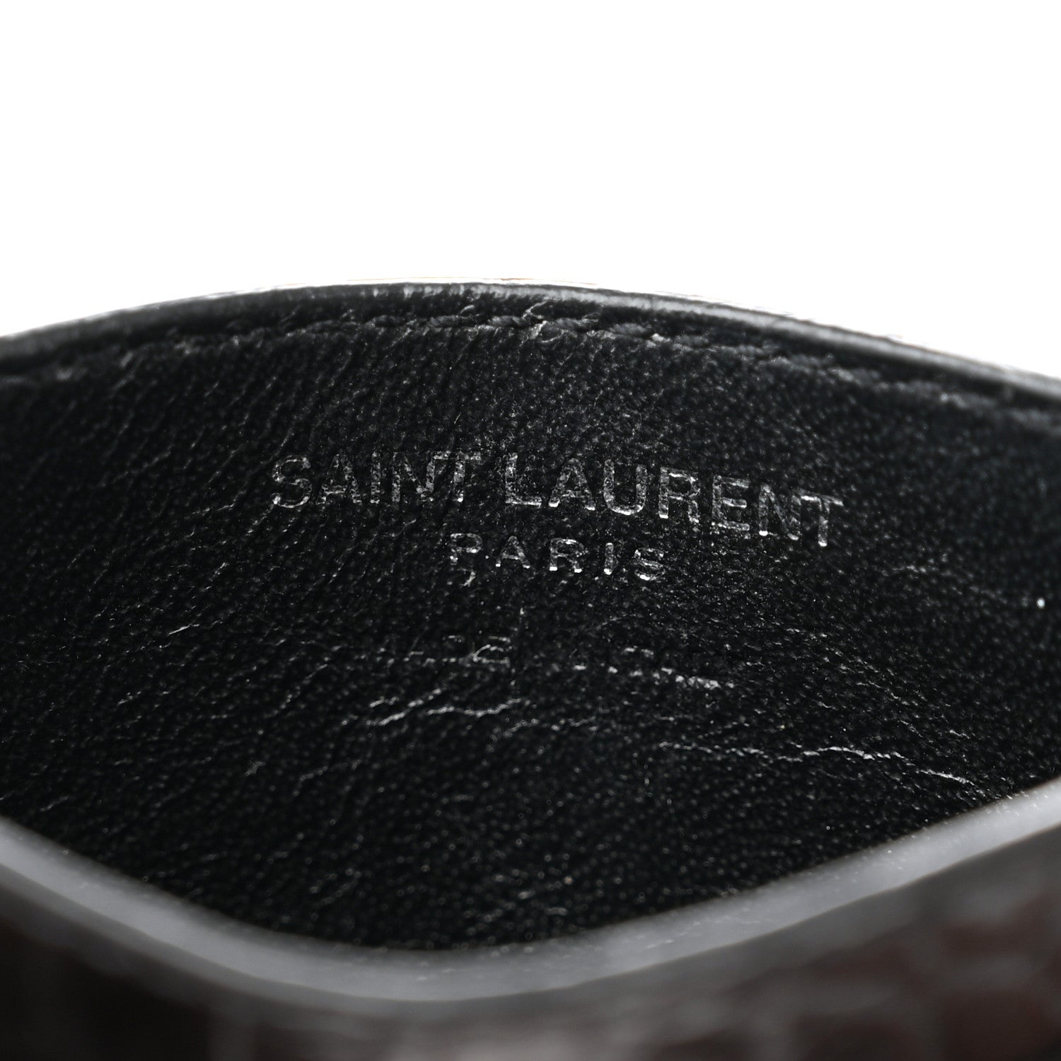 Saint Laurent Calfskin Crocodile Embossed Monogram Credit Card Case Black 6 of 8