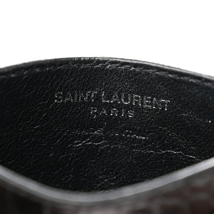 Saint Laurent Calfskin Crocodile Embossed Monogram Credit Card Case Black 6 of 8
