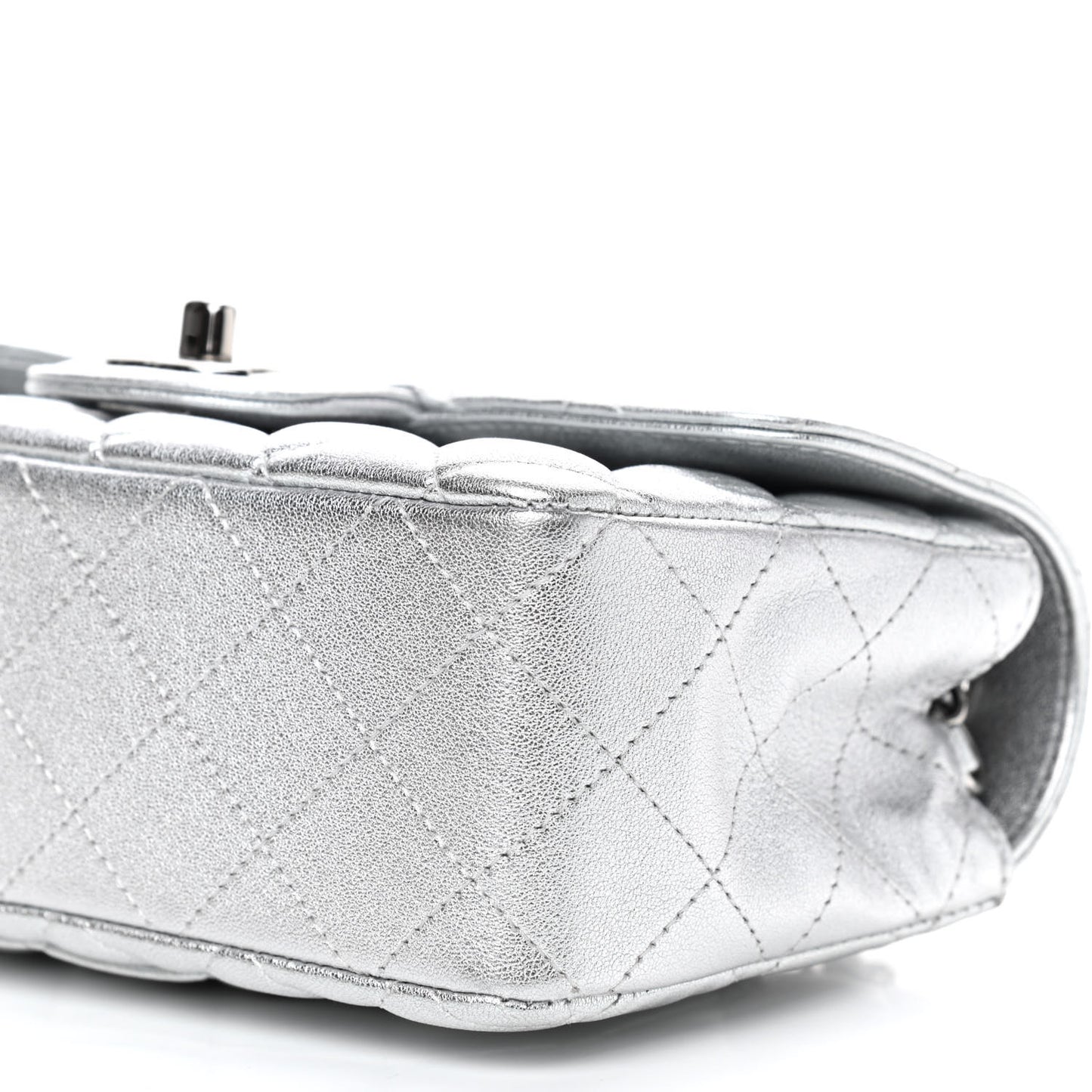 Metallic Lambskin Quilted Mini Rectangular Flap Silver
