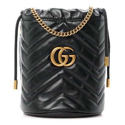 Gucci Calfskin Matelasse Mini GG Marmont 2.0 Bucket Bag Black 1 of 10