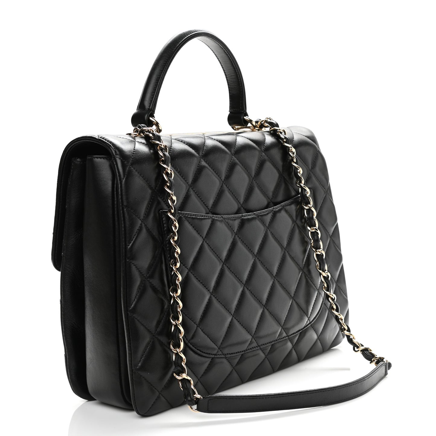 Lambskin Quilted Large Trendy CC Dual Handle Flap Bag Black