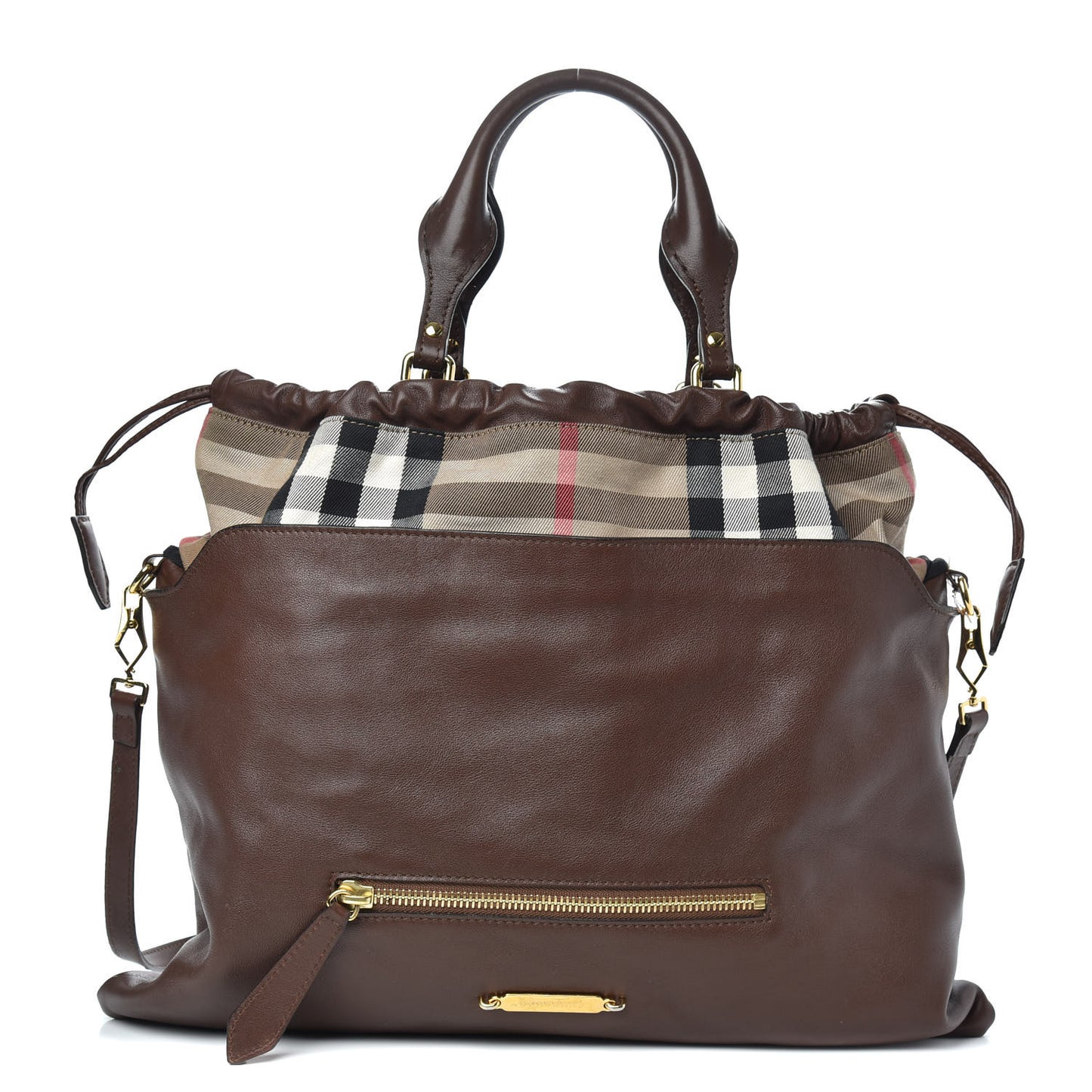 Soft Calfskin House Check Big Crush Tote Brown Ochre