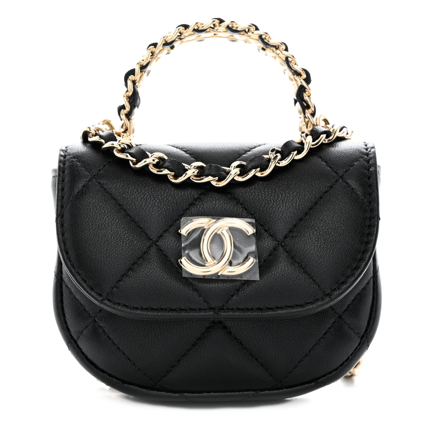 Lambskin Quilted Pearl Top Handle Clutch With Chain Black