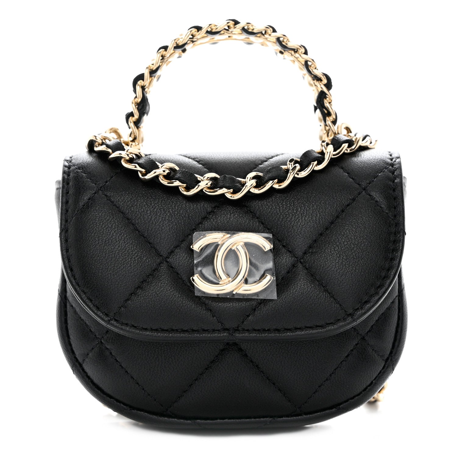 Chanel Lambskin Quilted Pearl Top Handle Clutch With Chain Black 1 of 12