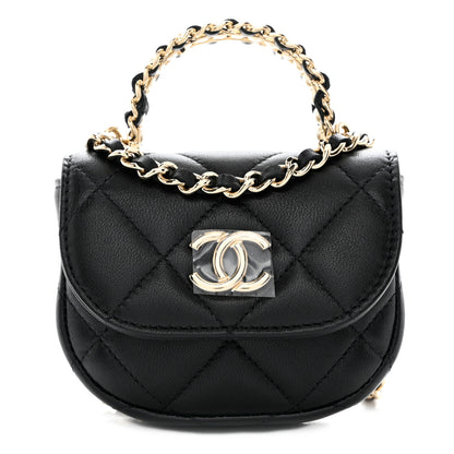 Chanel Lambskin Quilted Pearl Top Handle Clutch With Chain Black 1 of 12
