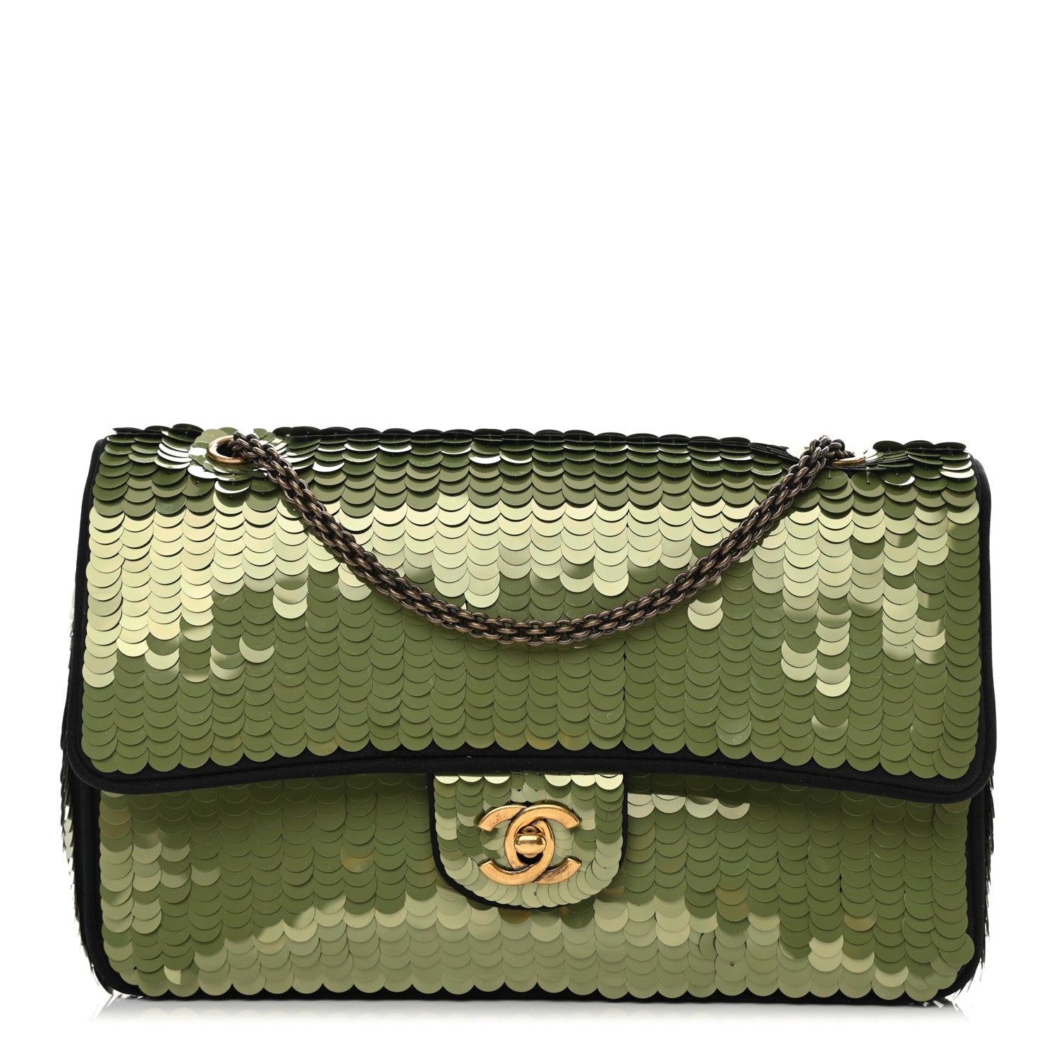 Chanel Satin Sequin Medium Paris Shanghai Double Flap Green 1 of 8