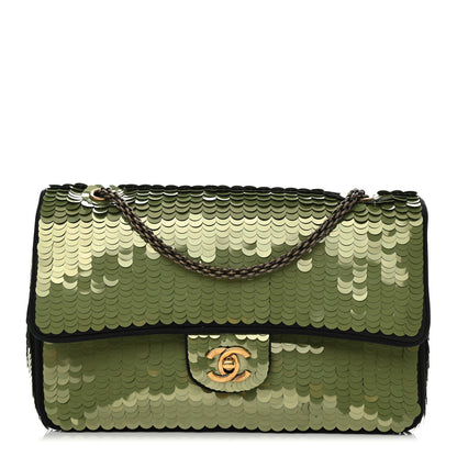 Chanel Satin Sequin Medium Paris Shanghai Double Flap Green 1 of 8