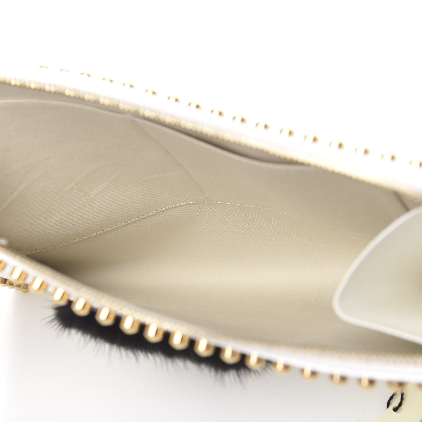 Vitello Elite Mink Fur Studded Karlito Zip Around Pouch White