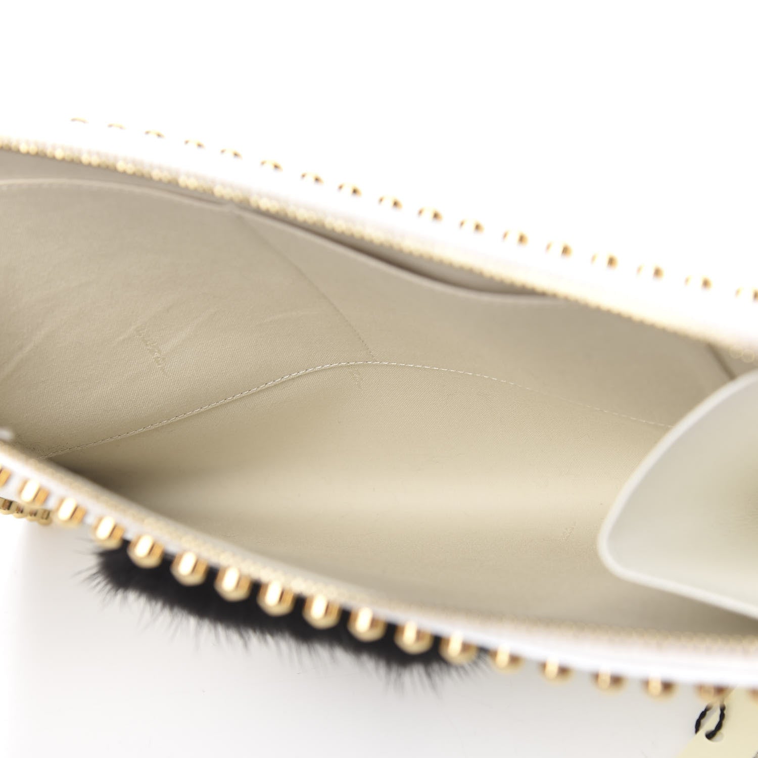 Fendi Vitello Elite Mink Fur Studded Karlito Zip Around Pouch White 4 of 10