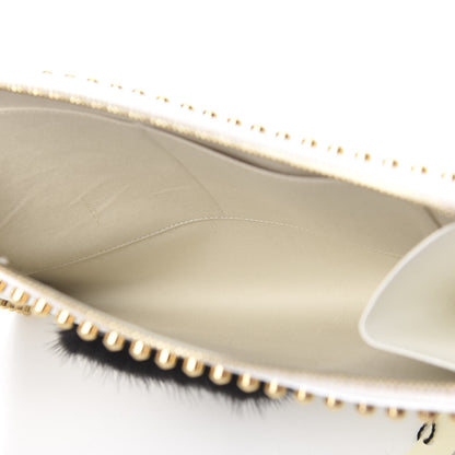 Fendi Vitello Elite Mink Fur Studded Karlito Zip Around Pouch White 4 of 10