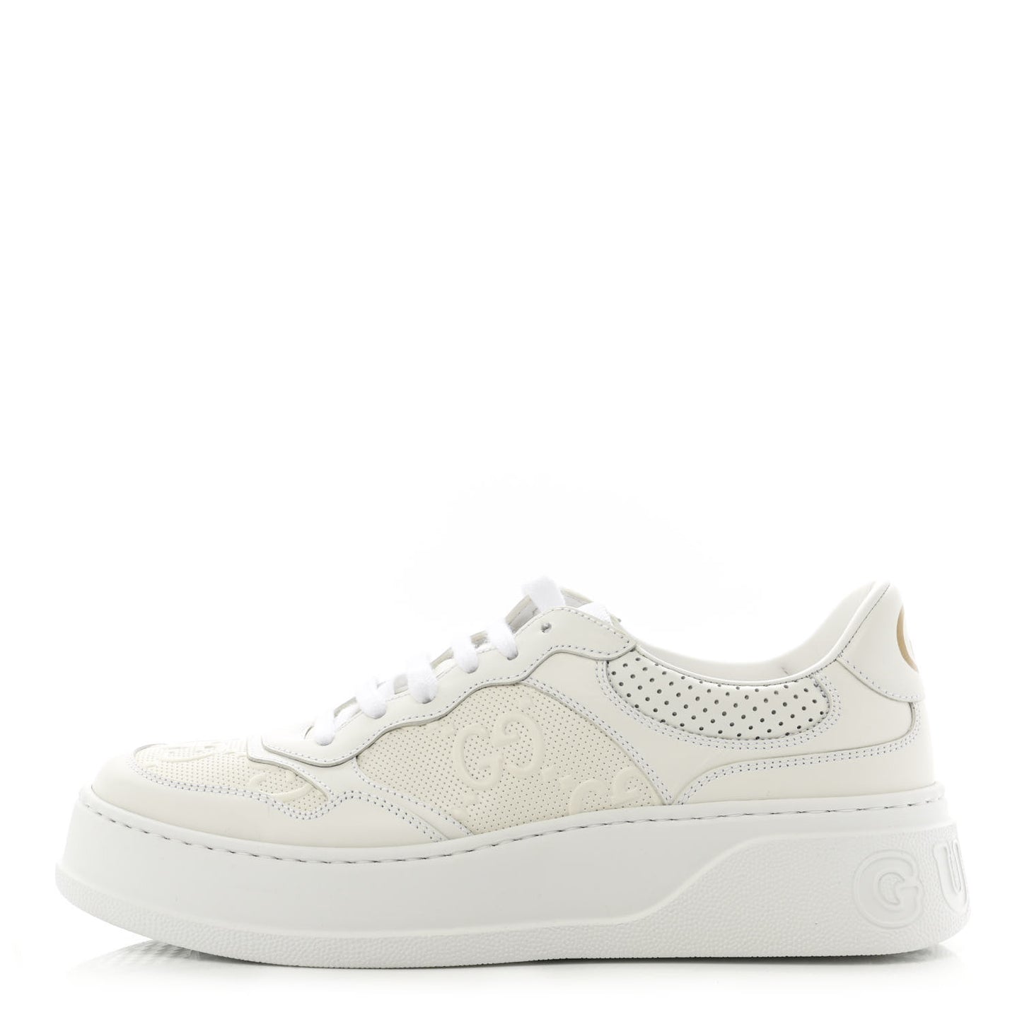 Calfskin GG Tennis Embossed Perforated Womens Platform 55mm Sneakers 40 Great White