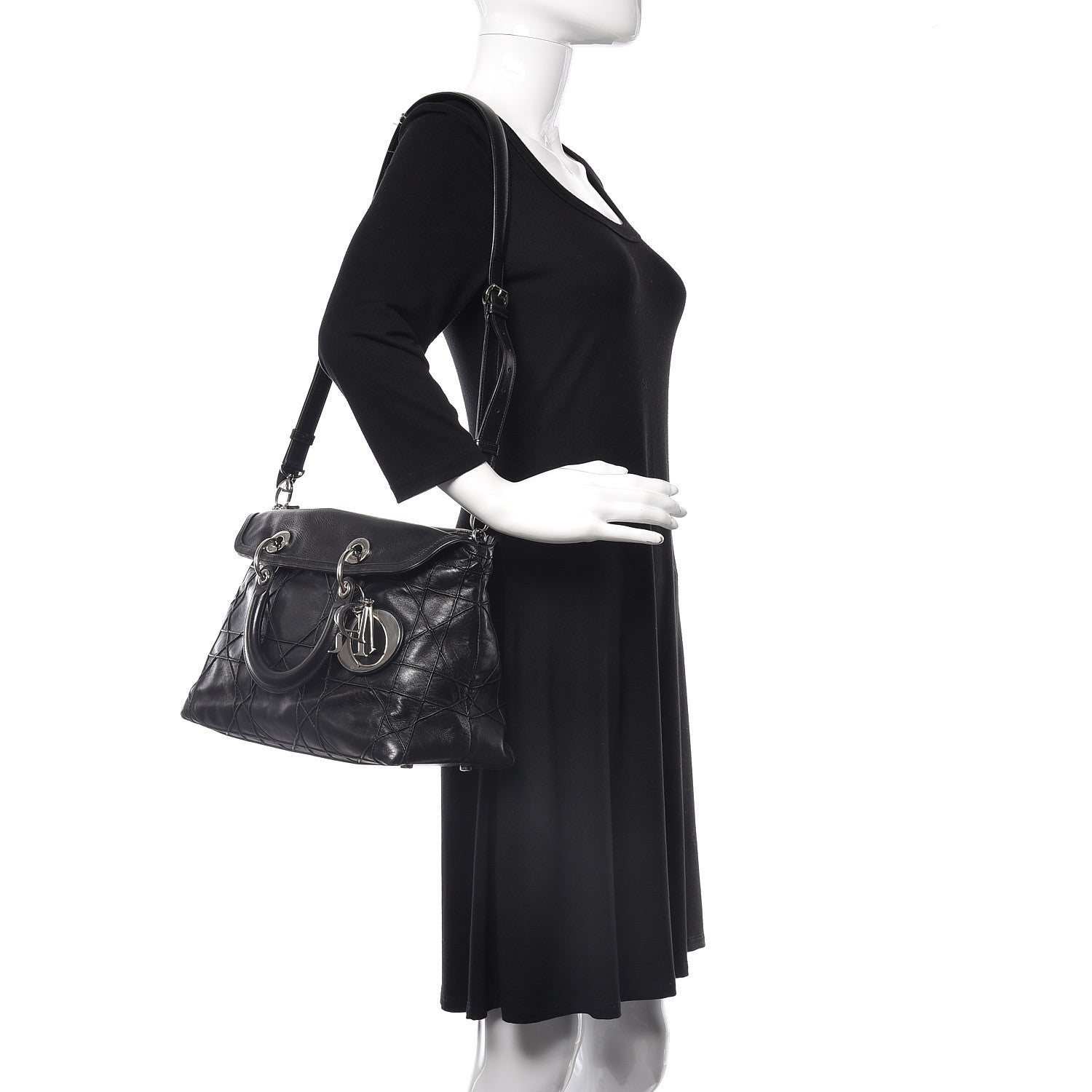 Christian Dior Lambskin Cannage Medium Granville Tote Black 2 of 19