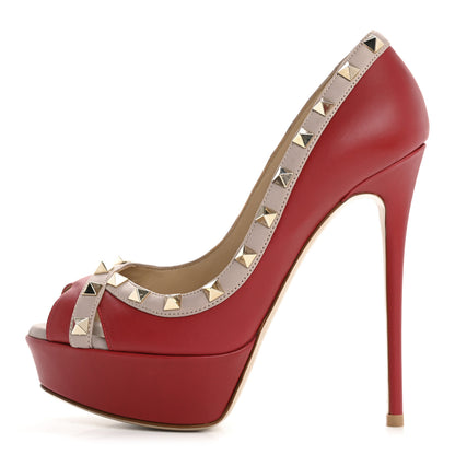 Valentino Garavani Nappa Rockstud Peep Toe Platform Pumps 36 Poudre Rosso 1 of 12