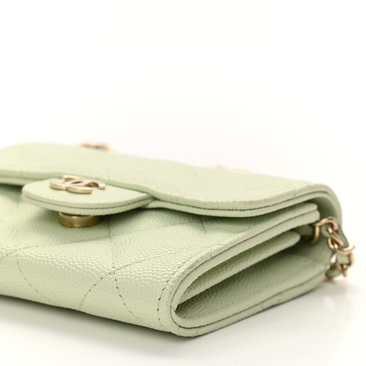 Chanel Caviar Quilted Flap Card Holder On Chain Light Green 10 of 10