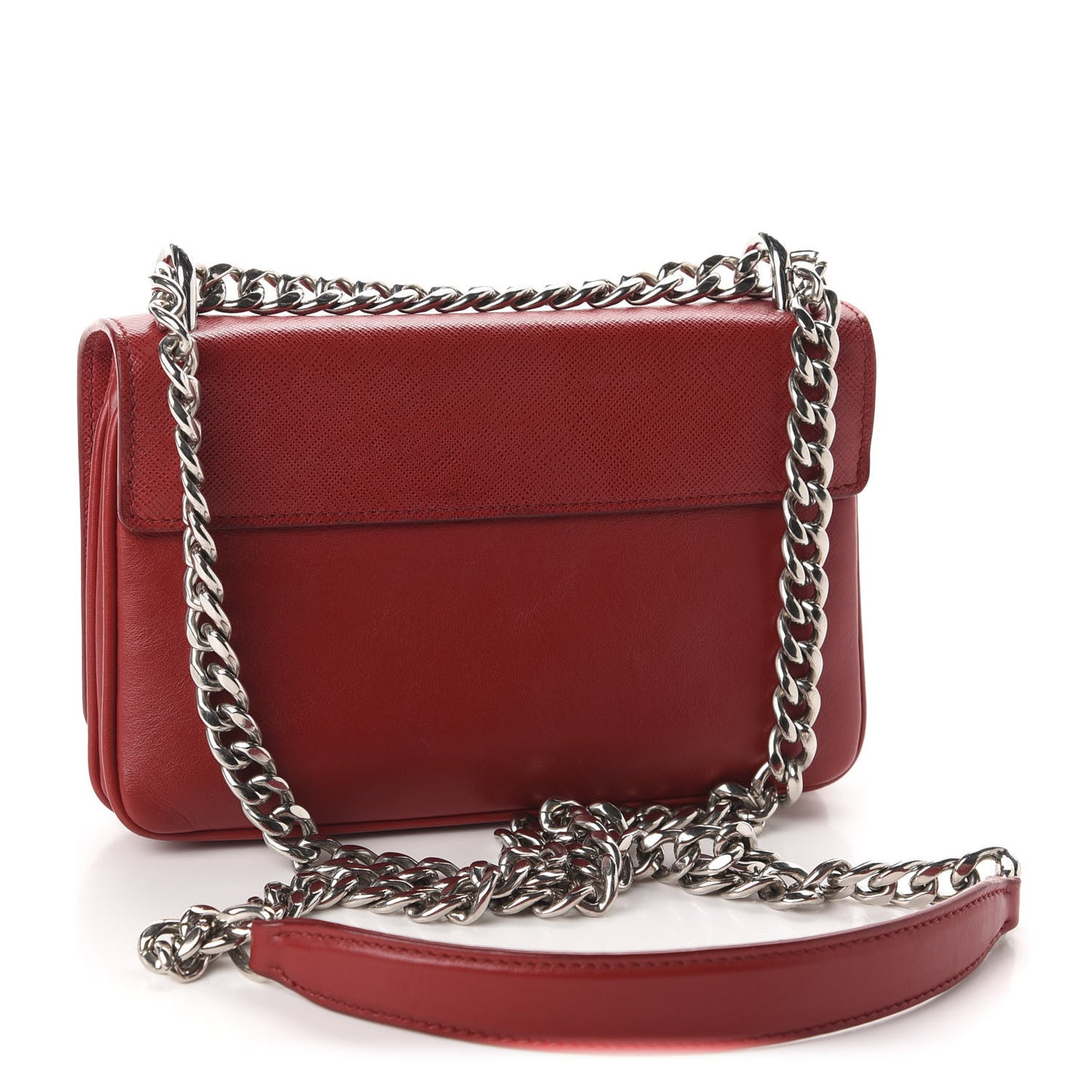 Saffiano Soft Calfskin Chain Crossbody Bag Fuoco