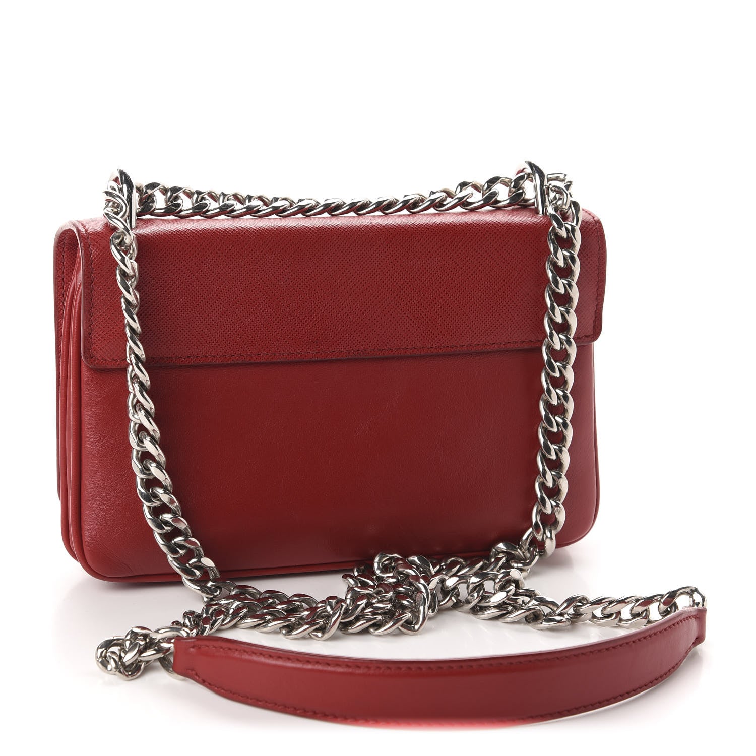 Prada Saffiano Soft Calfskin Chain Crossbody Bag Fuoco 3 of 15