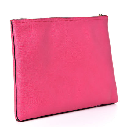 Gucci Pebbled Calfskin Medium Logo Portfolio Clutch Box Pink Green 3 of 7