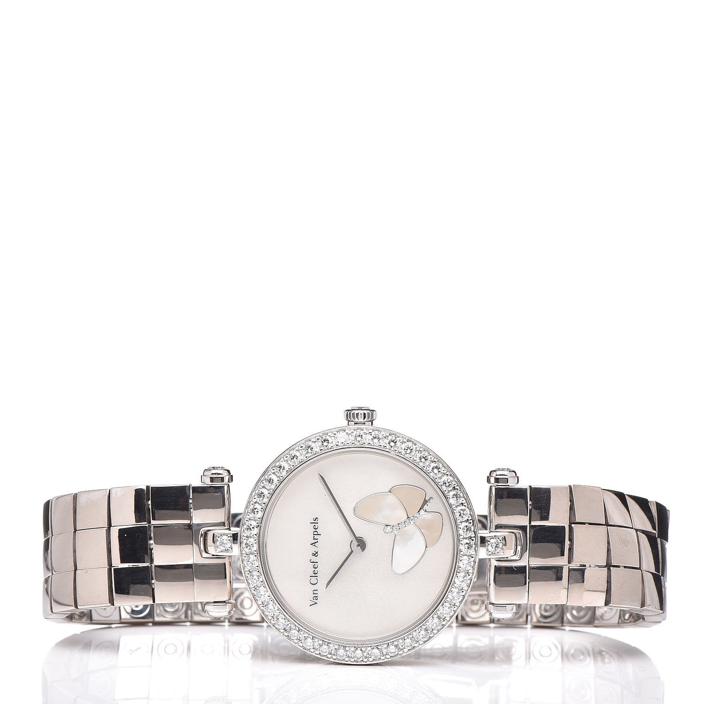 18K White Gold Diamond Bezel Mother of Pearl 28mm Lady Arpels Papillon Quartz Watch