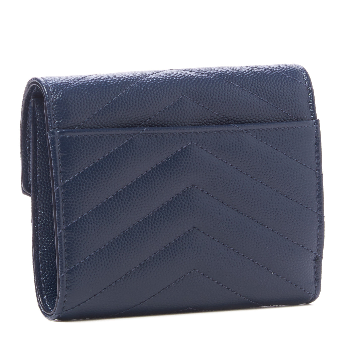 Grain De Poudre Matelasse Chevron Monogram Compact Tri Fold Wallet Blue Sapphire