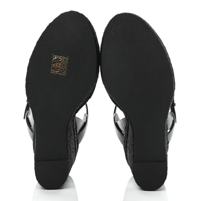 Saint Laurent Calfskin Tribute 95 Platform Espadrille Wedge Sandals 39 Black 5 of 8