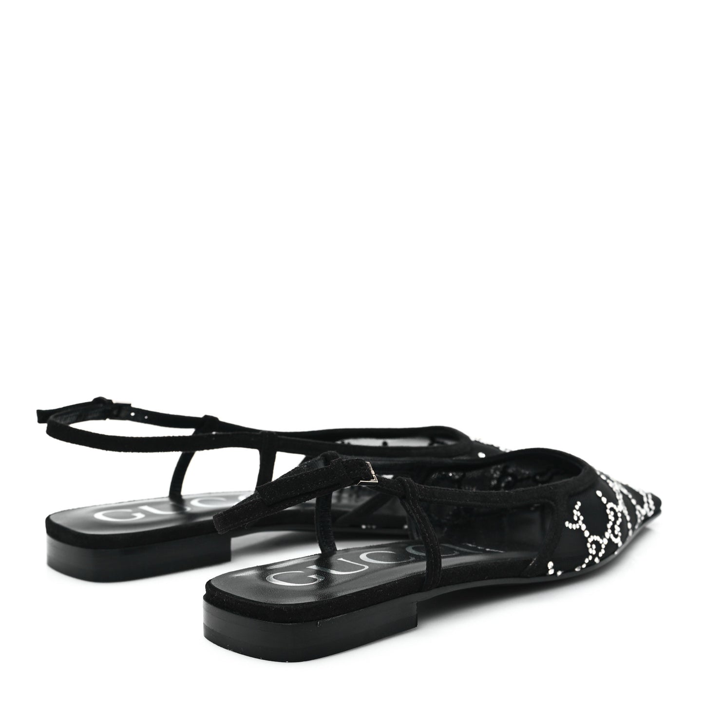 Tela Retino Kid Scamosciato Crystal GG Monogram Square Demi Ballet Flats 38 Black