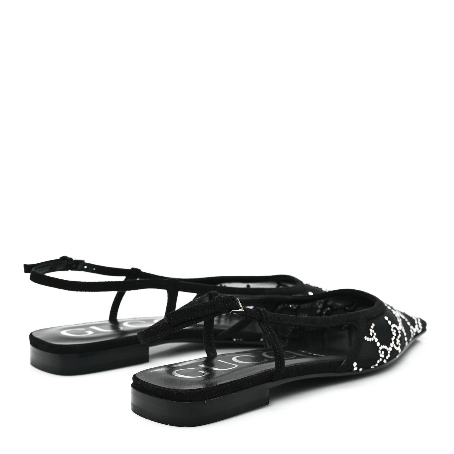 Gucci Tela Retino Kid Scamosciato Crystal GG Monogram Square Demi Ballet Flats 38 Black 5 of 9
