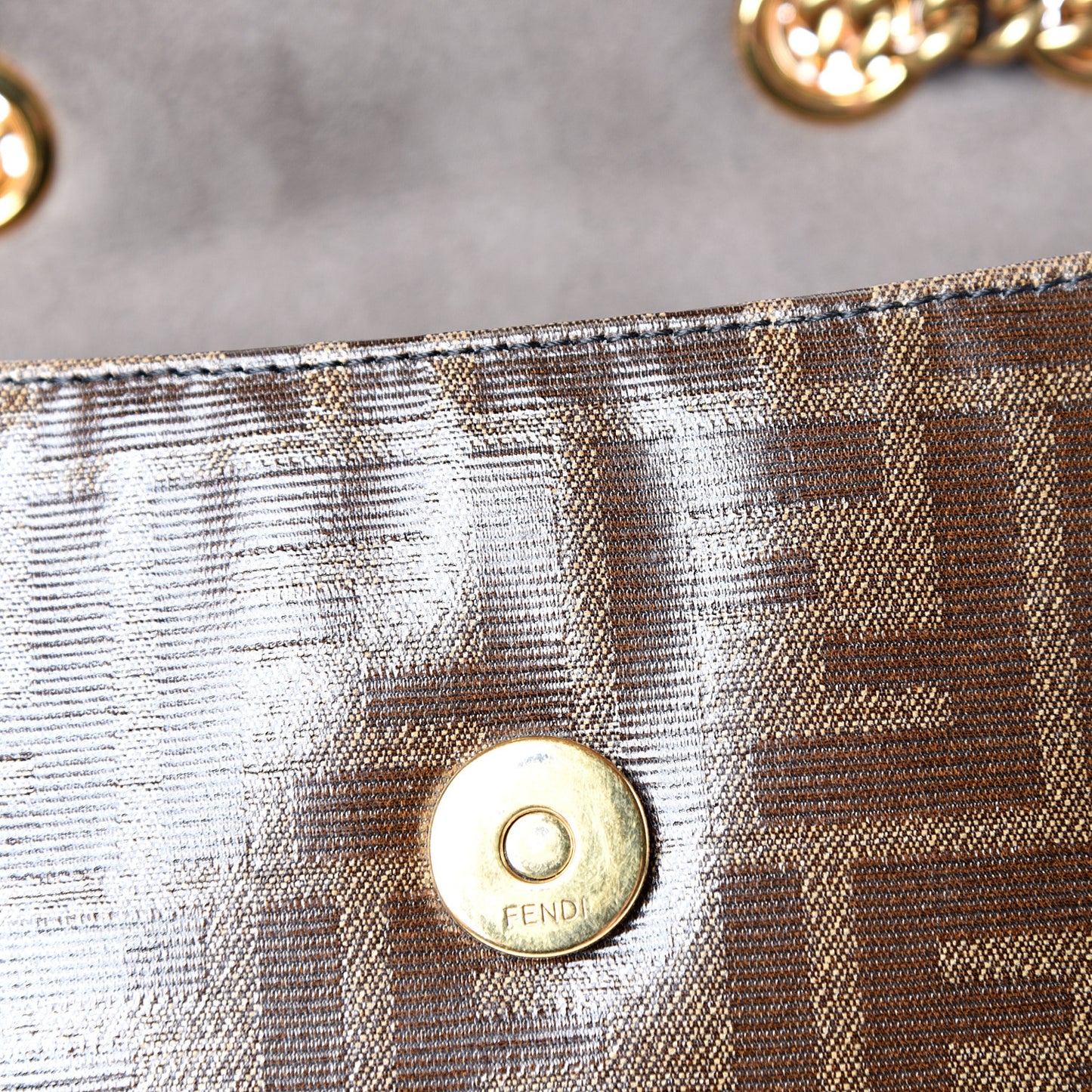 Glazed Fabric Vitello Century FF 1974 Stamp Patch Mini Double F Crossbody Bag Mogano Panna Black