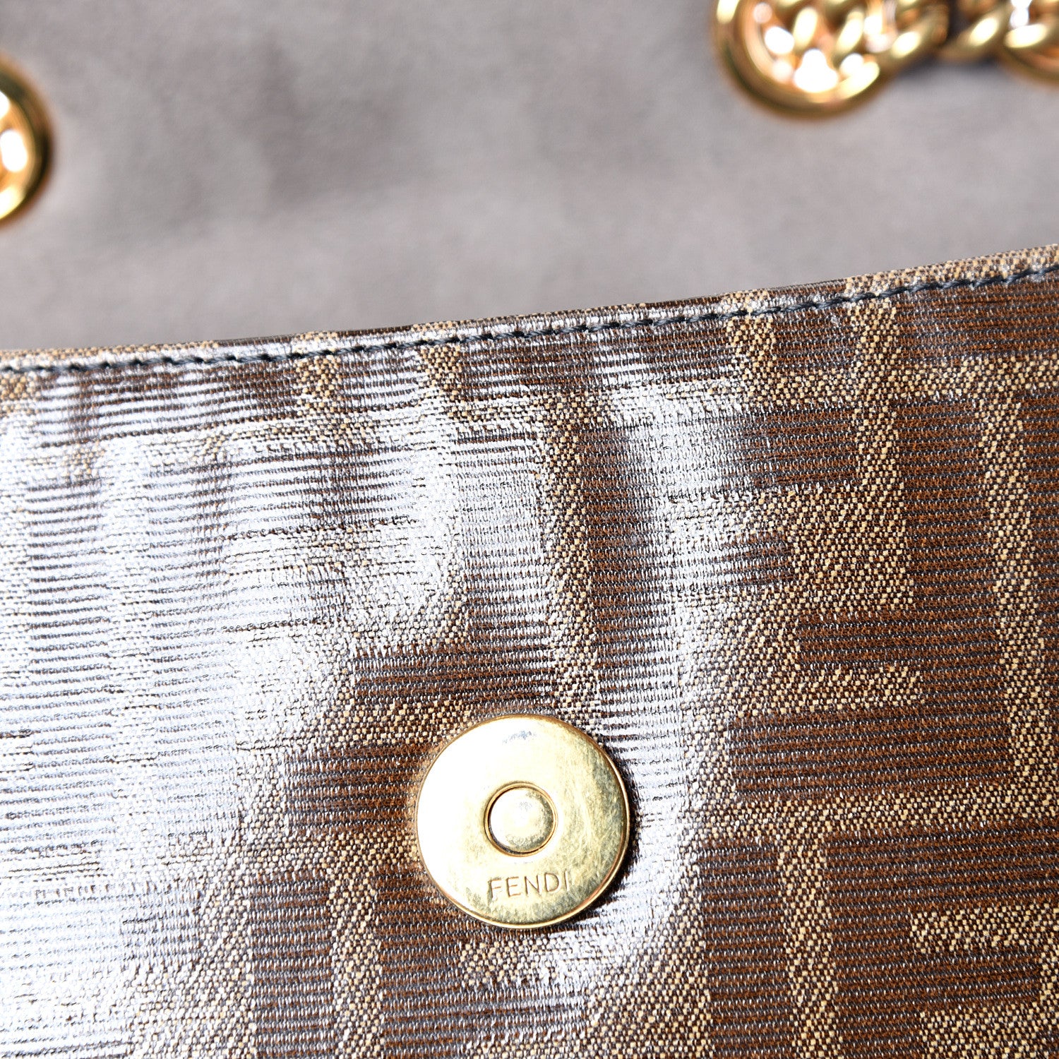 Fendi Glazed Fabric Vitello Century FF 1974 Stamp Patch Mini Double F Crossbody Bag Mogano Panna Black 11 of 12