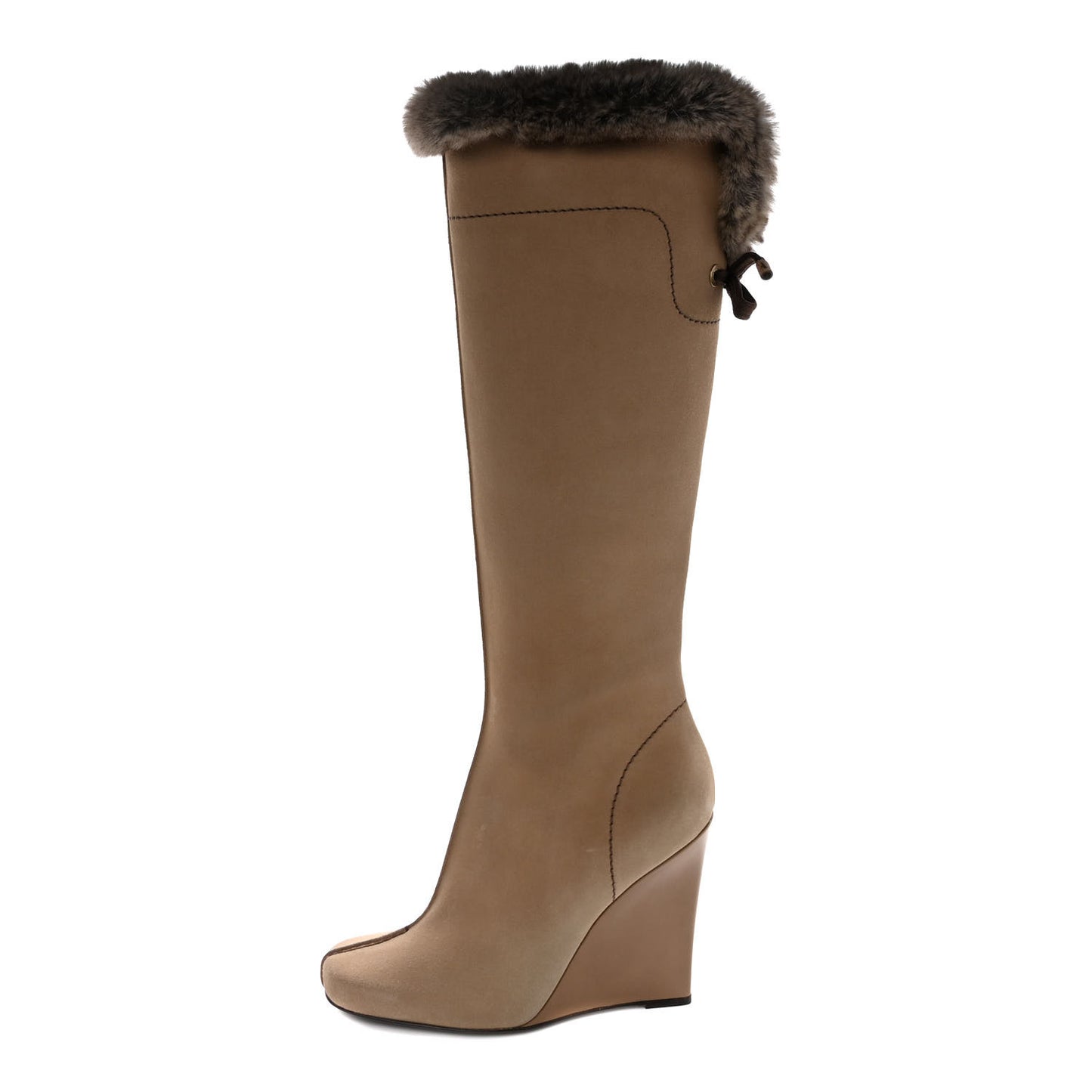 Suede Rabbit Fur Glacier Wedge High Boots 40 Beige