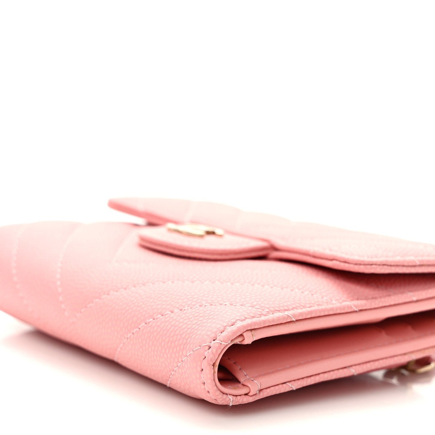 Caviar Chevron Quilted Compact Flap Wallet Pink