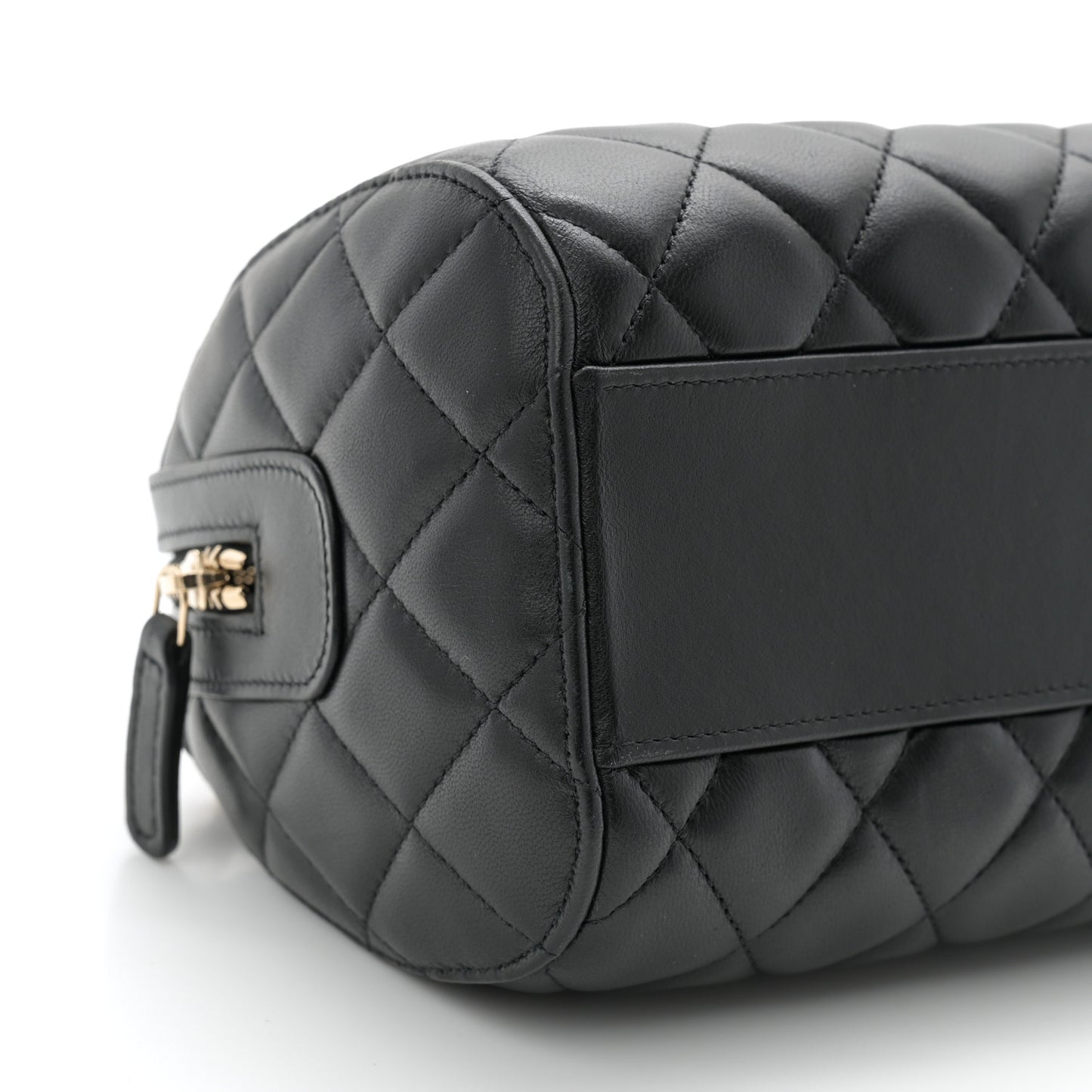 Lambskin Quilted Mini Bowling Bag Black