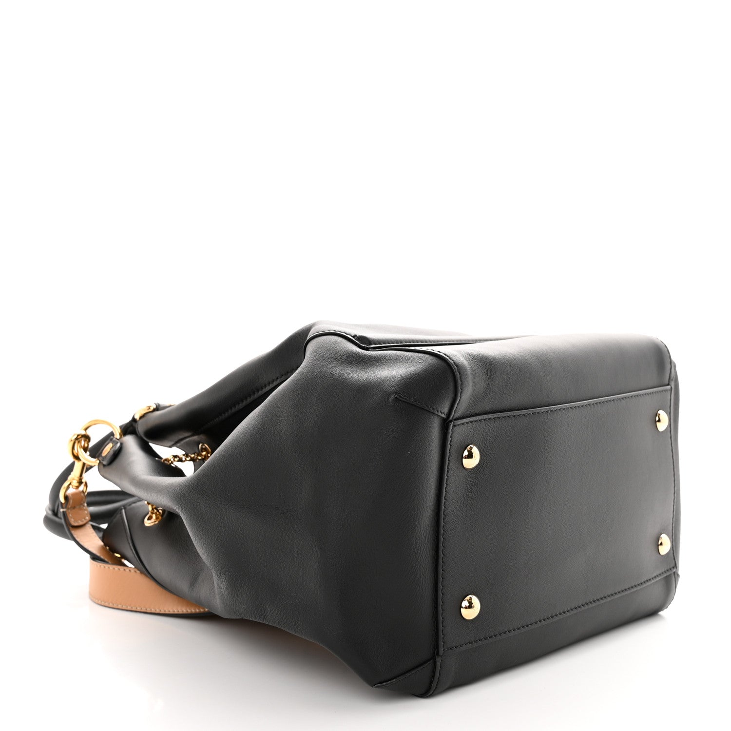 Fendi Vitello Grace King Karligraphy Chain Bucket Bag Black Bisquit 4 of 13