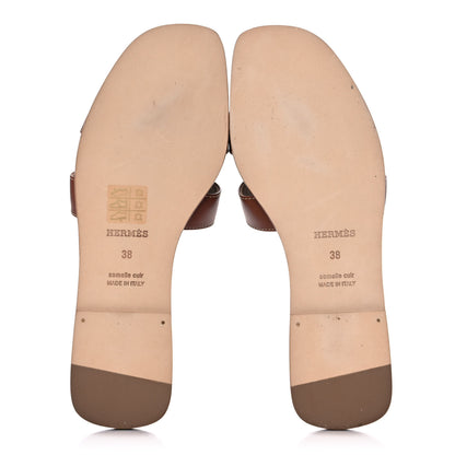 Hermes Box Calfskin Oran Sandals 38 Gold 5 of 14