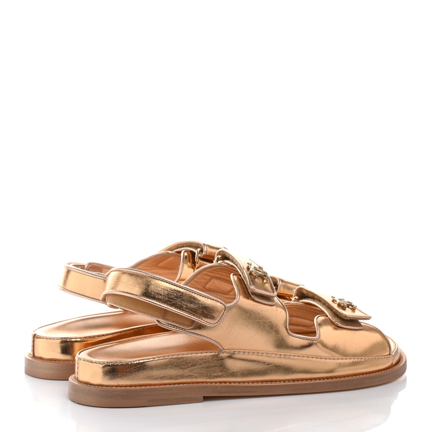 Chanel Metallic Laminated Calfskin Velcro Dad Sandals 41 Golden 4 of 9