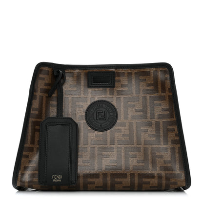 Fendi Glazed Fabric Vitello Century FF 1974 Stamp Patch Mini Peekaboo Defender Cover Mogano Panna Black 1 of 8