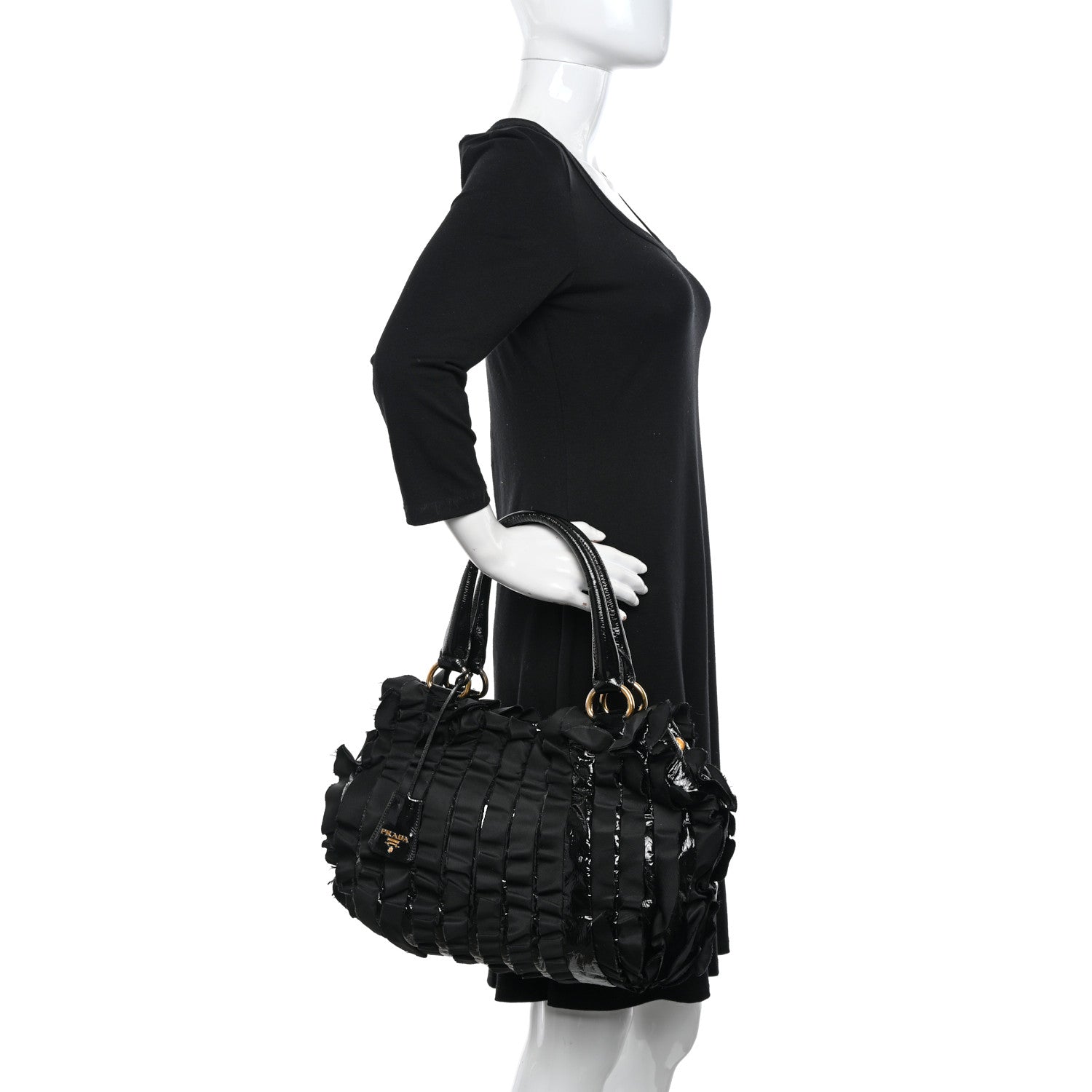 Prada Nappa Ruffle Bag Black 2 of 12