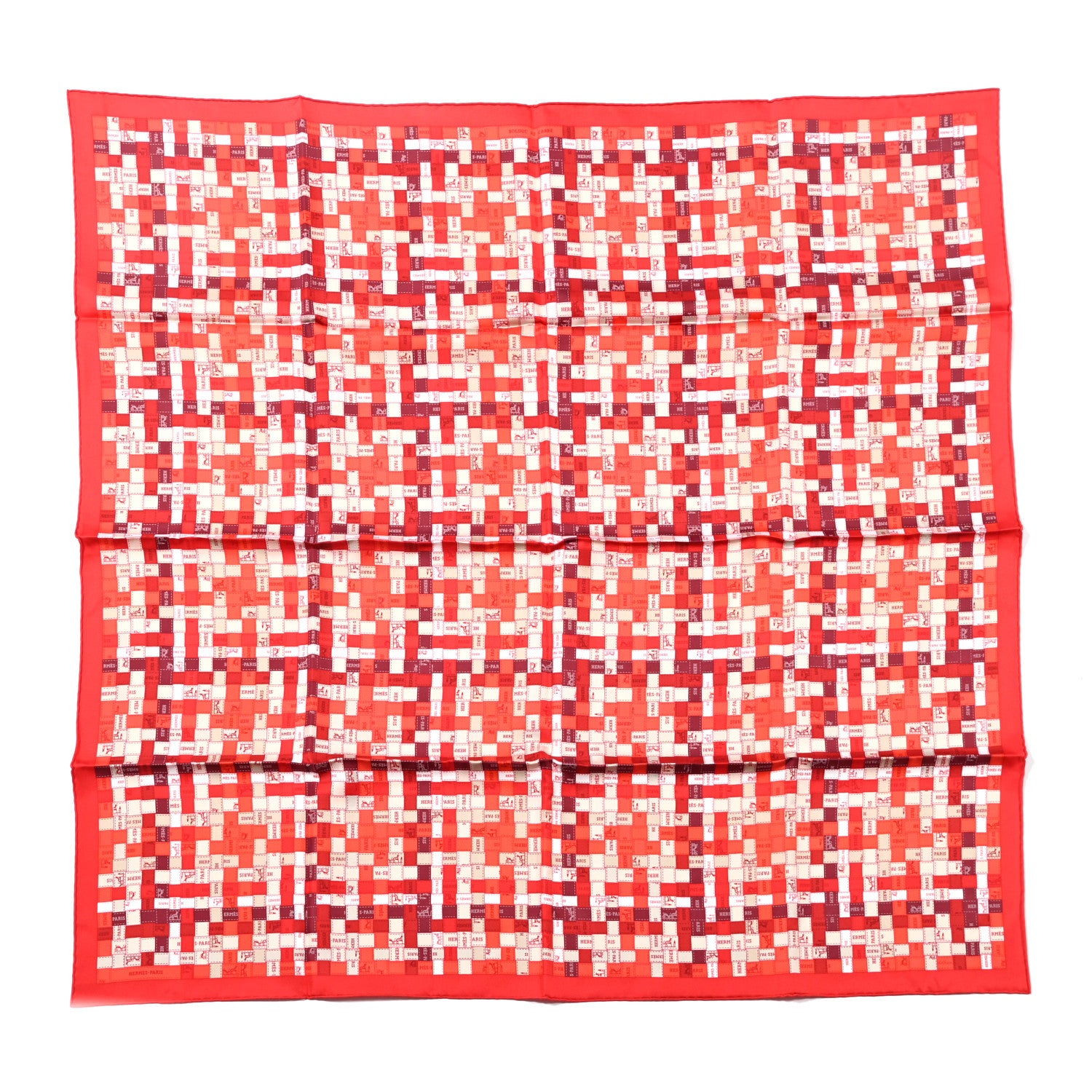 Hermes Silk Bolduc Au Carre Scarf 90 Rouge Bordeaux Gris 1 of 5