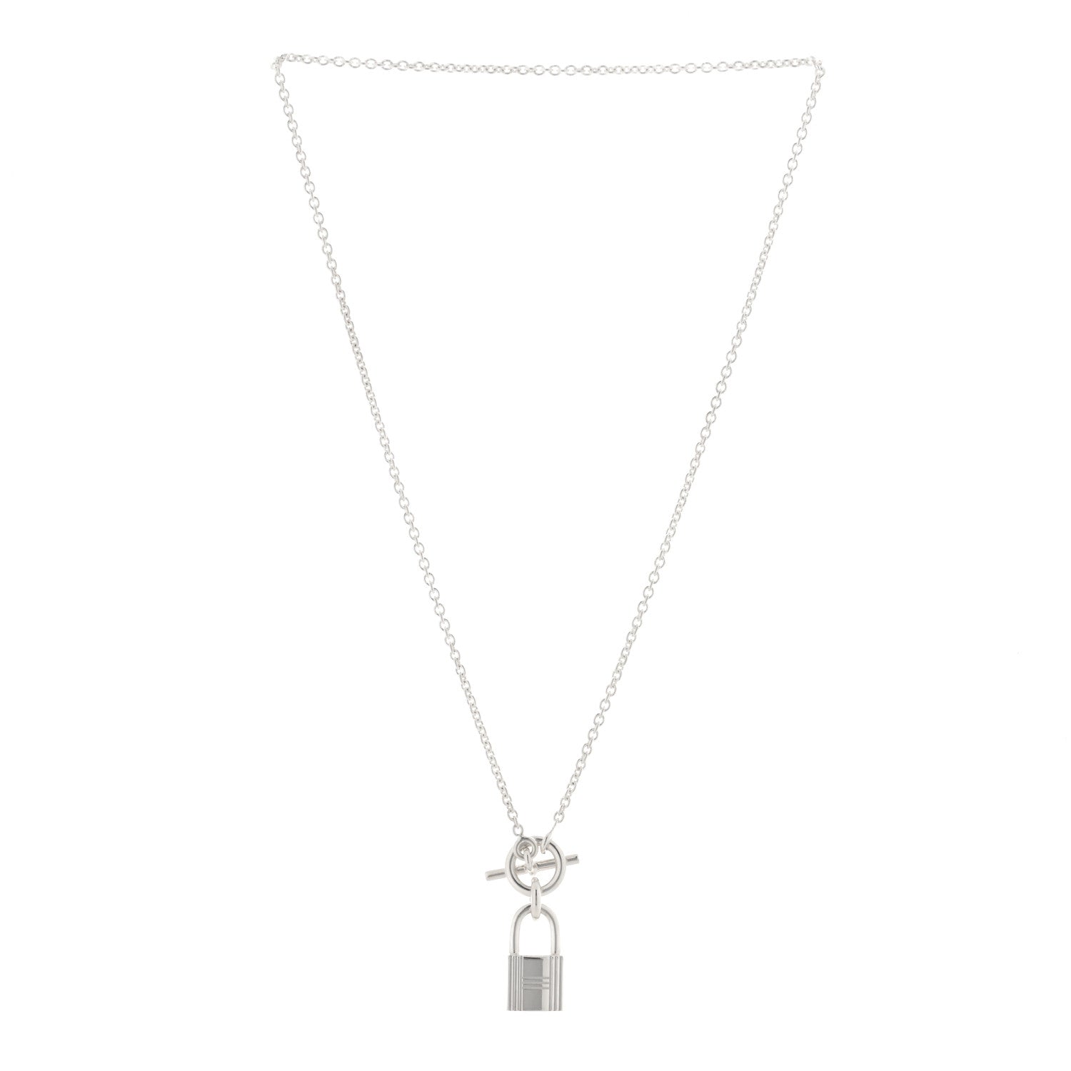Hermes Sterling Silver Cadenas Kelly Lock Pendant Necklace 2 of 4