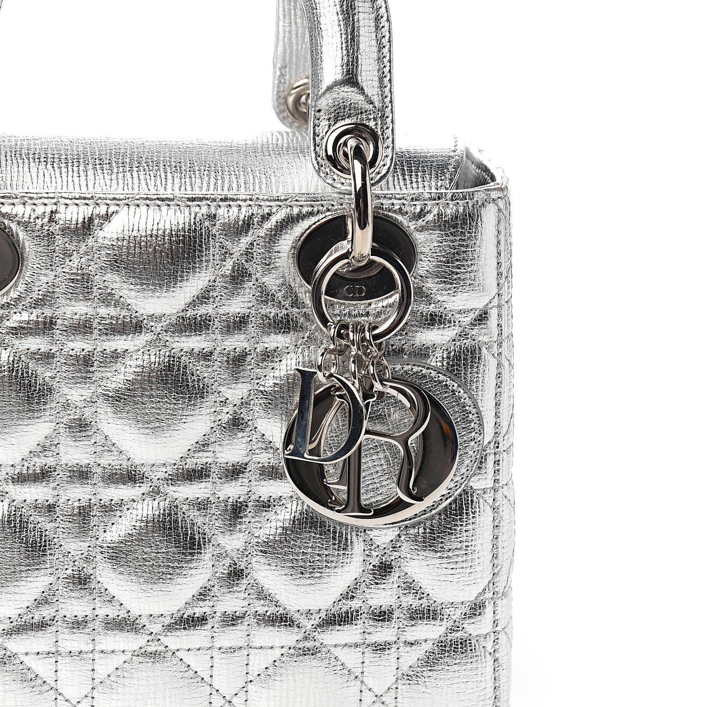 Metallic Grained Calfskin Cannage Small Lucky Badges My Lady Dior Silver