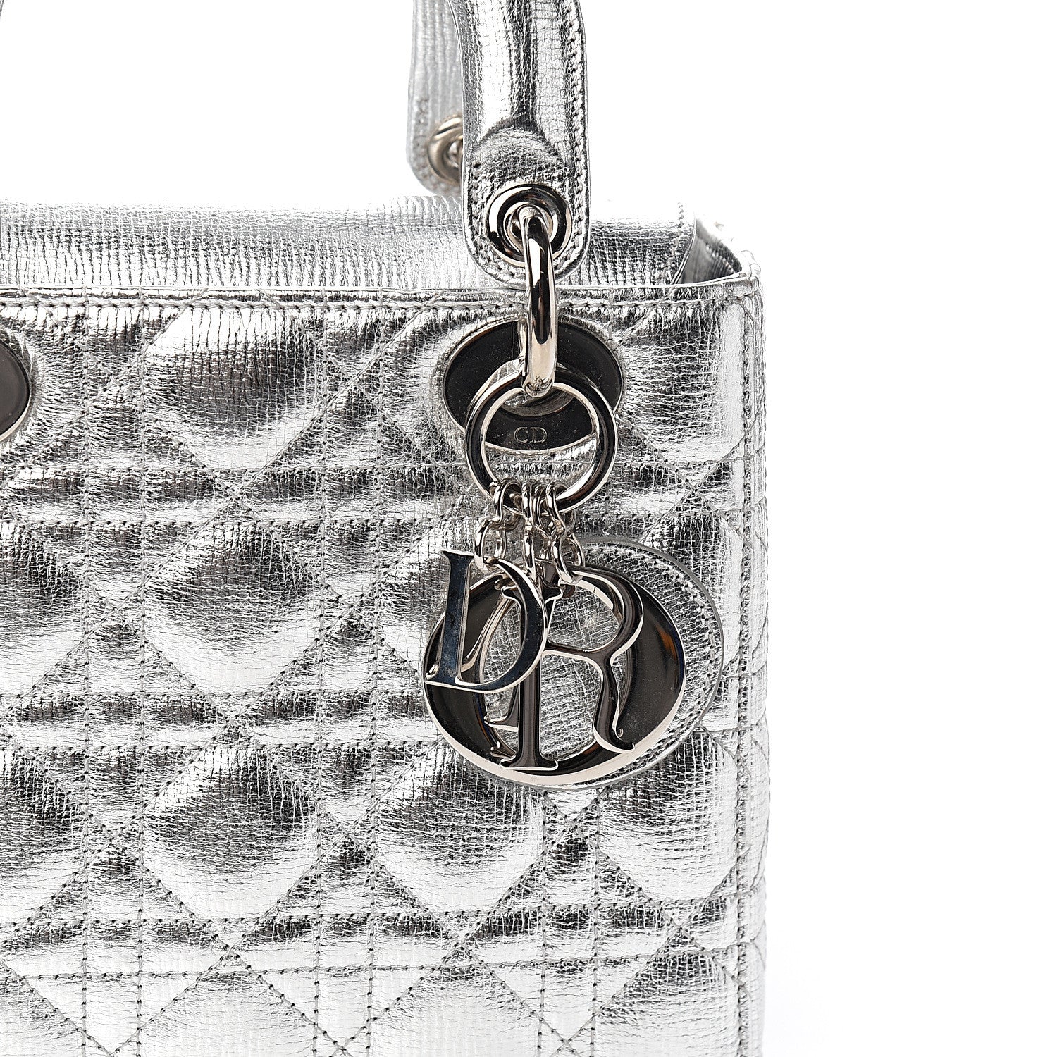 Christian Dior Metallic Grained Calfskin Cannage Small Lucky Badges My Lady Dior Silver 9 of 9