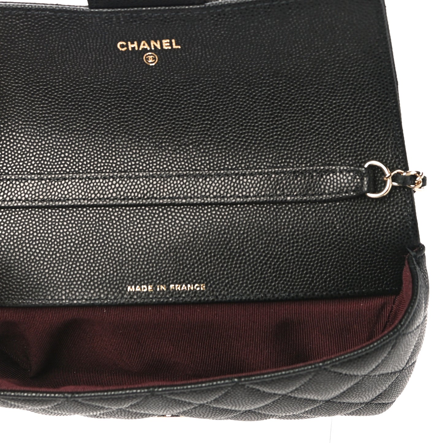 Caviar Quilted Glasses Case With Chain Black